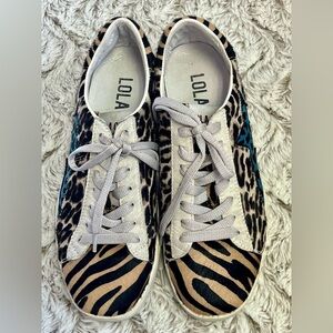 Lola Cruz Animal Print Designer Sneakers Art To Wear Mixed Media 
Size 6.5